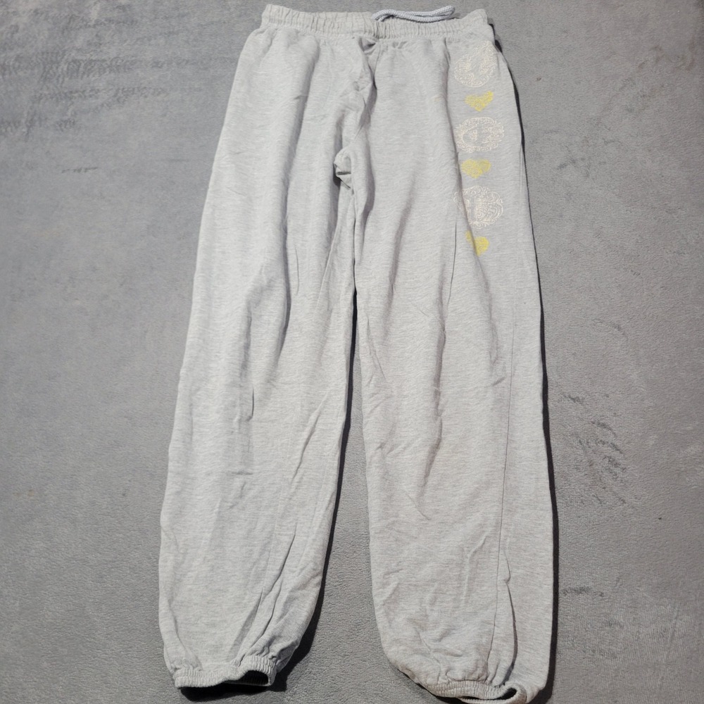 Lei Jogger Sweatpants Womens Medium Gray Heart Graphic Y2K Loungewear Athleisure